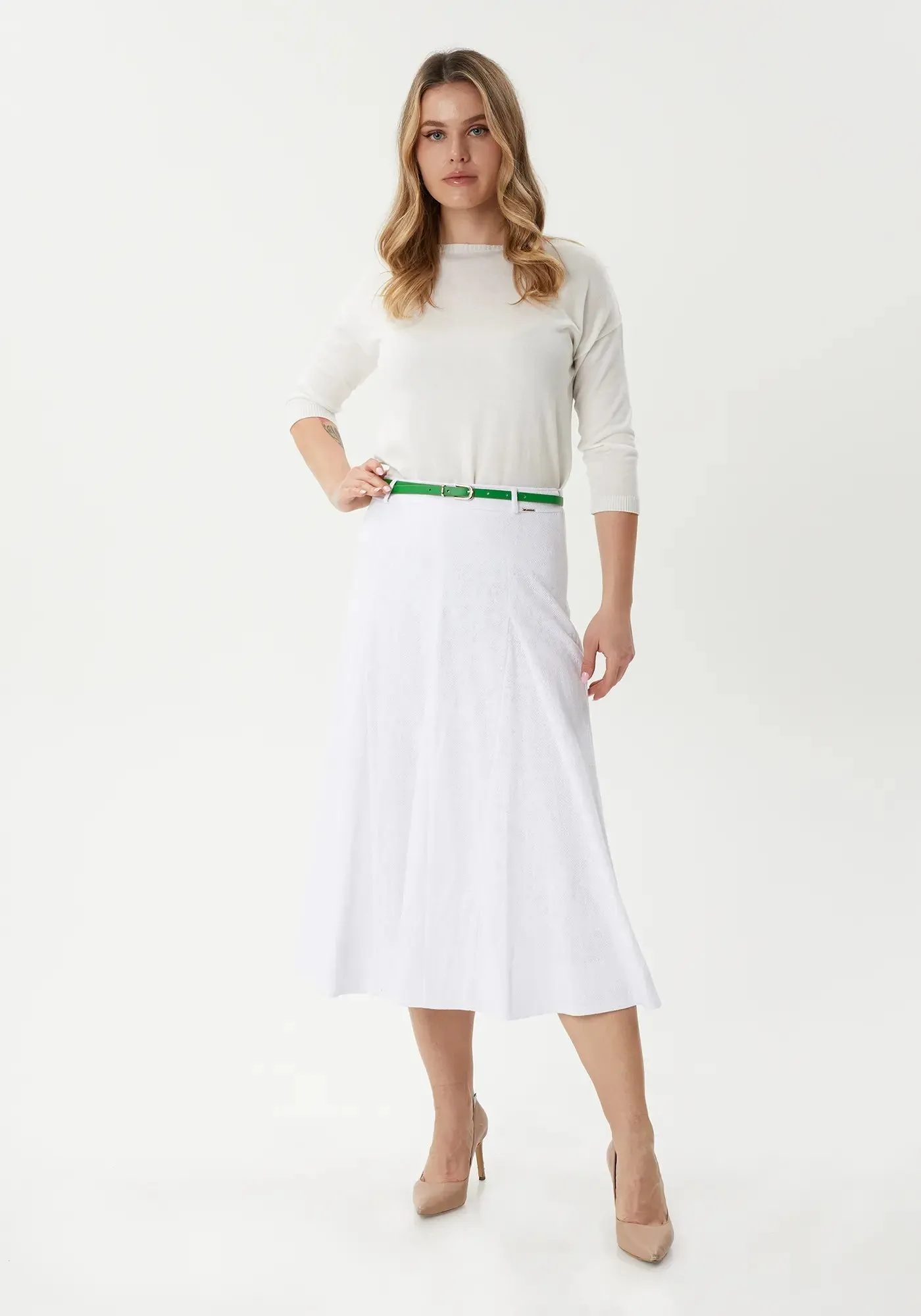 A-Line Flare Midi Skirt with Modest Sporty Style