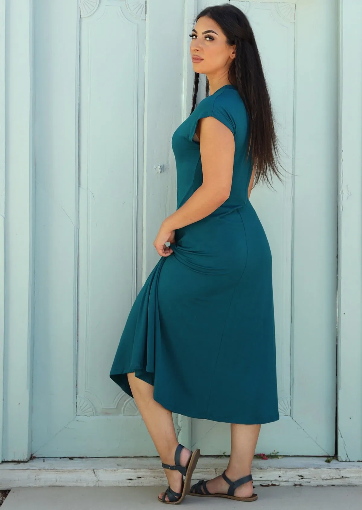 A-line Stretch Rayon Dress Teal