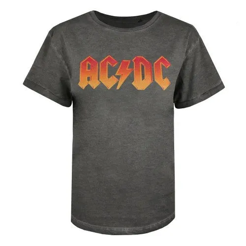 AC/DC Womens/Ladies Logo Acid Wash T-Shirt