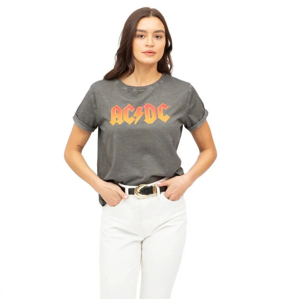 AC/DC Womens/Ladies Logo Acid Wash T-Shirt