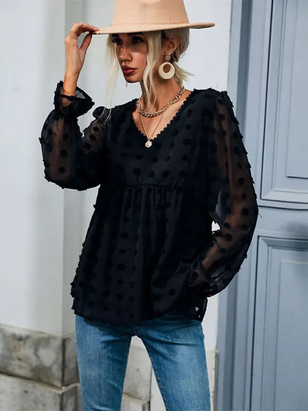 All-Over Floral Applique Top - Elegant Chiffon Blouse