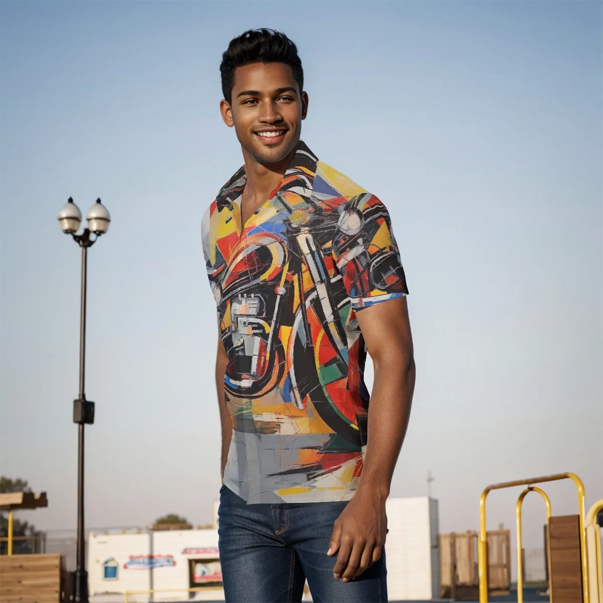 All-Over Print Men's Shirt J 26 motorcycle print