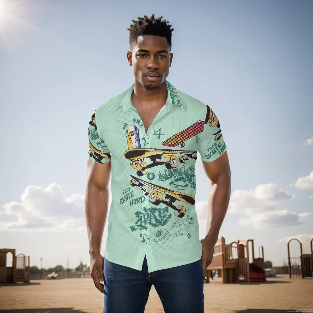 All-Over Print Men's Shirt J 66 green  skateboard, print