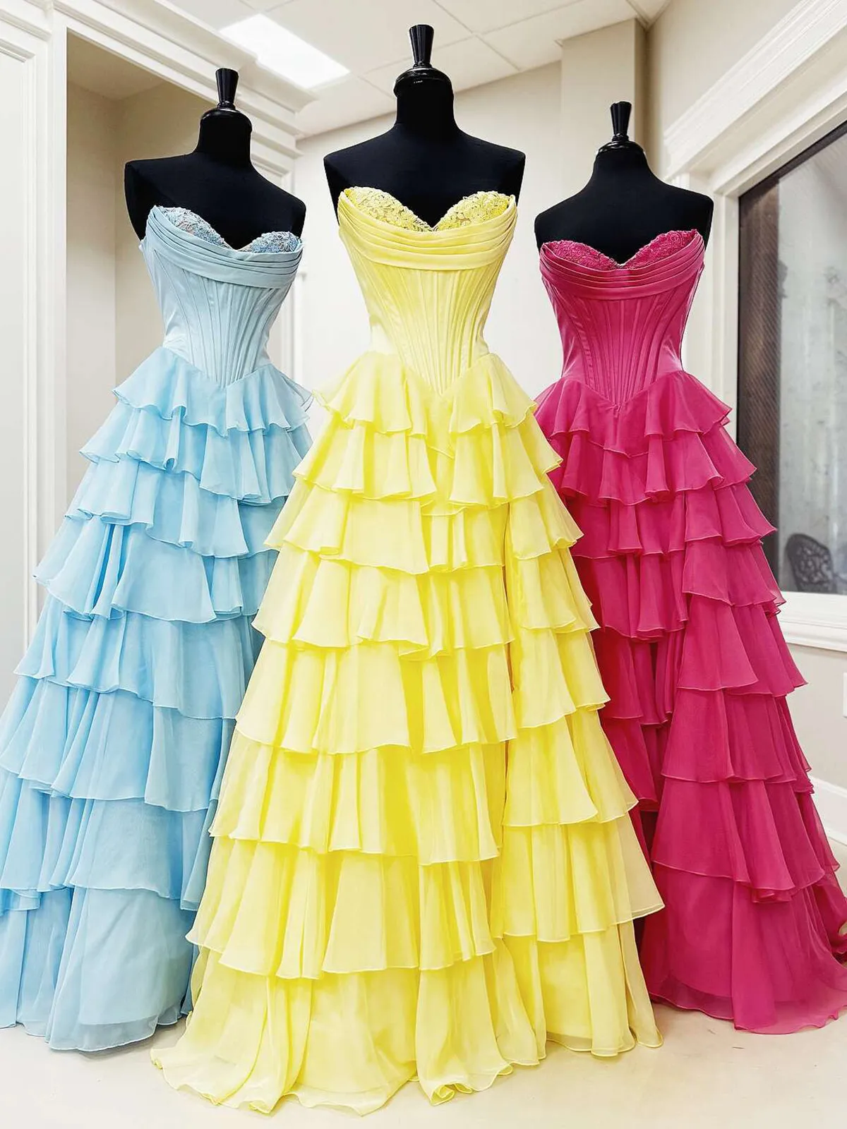 Ardea |Yellow Strapless A-Line Ruffle Long Prom Dress With Split