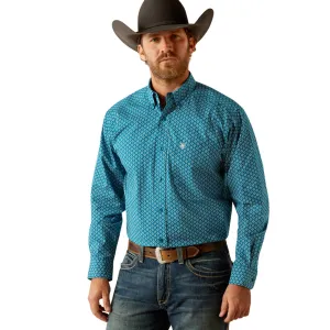 Ariat Men's Petey L/S Classic Fit Western Button Down Shirt in Dark Teal Pixelated Diamond