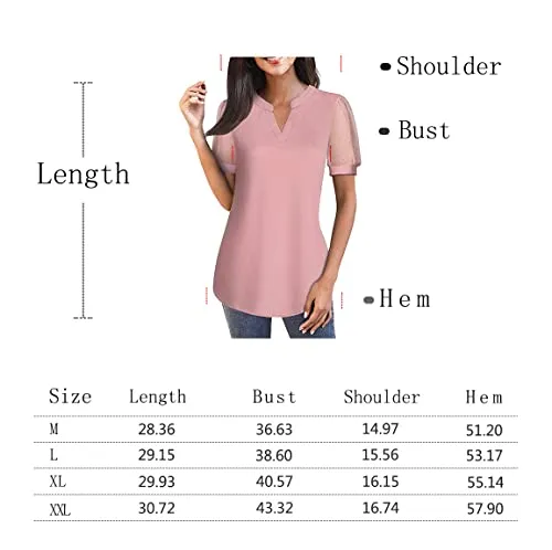 AxByCzD Shirts for Women Dressy Casual Summer Work Going Out Vacation Beach Ladies Tops and Blouses Cute Stylish Polka Dot V Neck Puff Sleeve Chiffon Clothes Apricot Medium