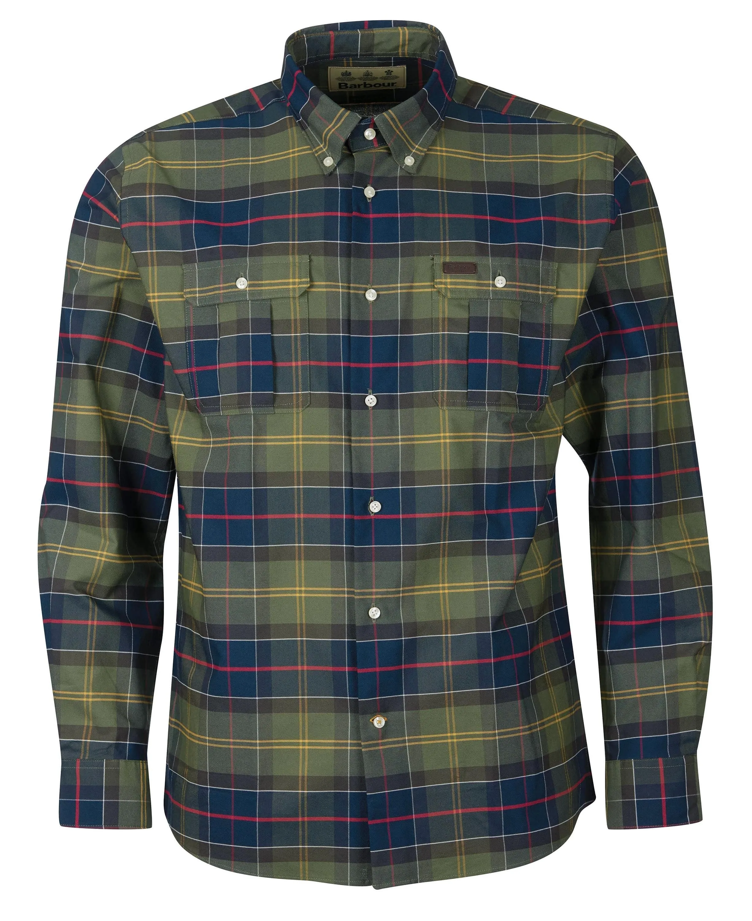 Barbour Fulton Coolmax Performance Buttondown Collar Shirt In Classic Olive Plaid