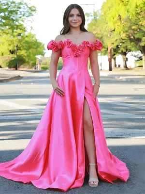 Benson | Fuchsia Off the Shoulder Corset Bodice A-Line Prom Dress