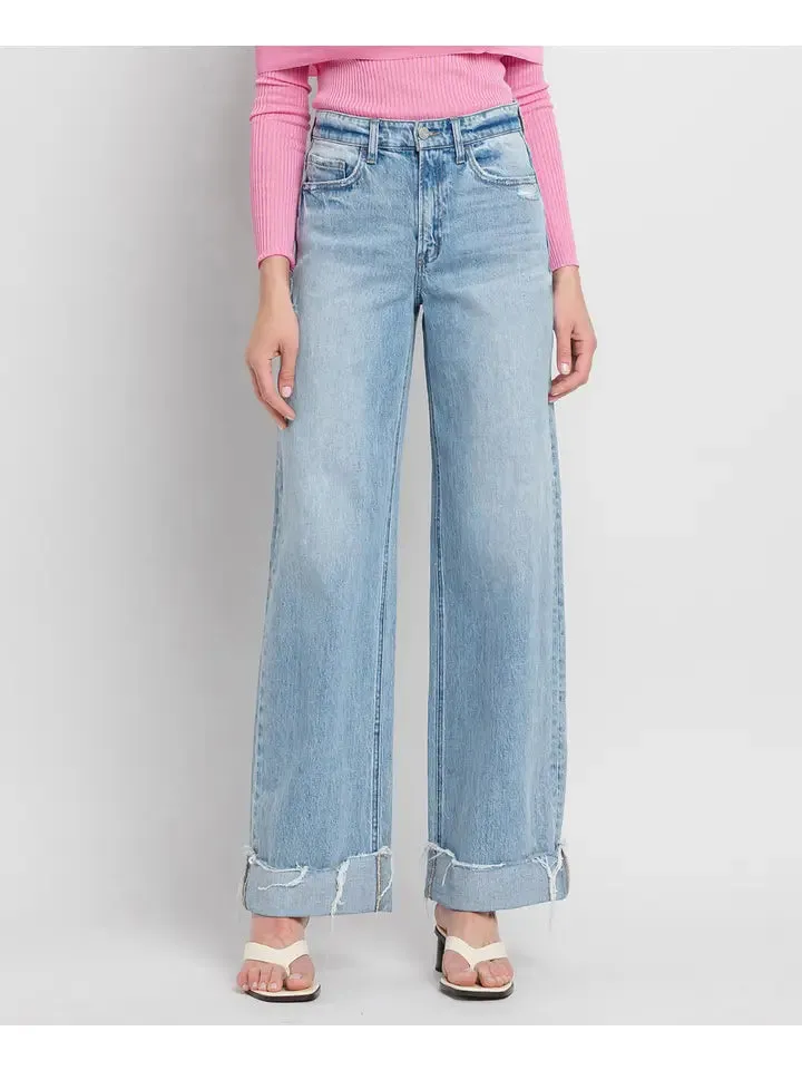 BEST SELLER High Rise Cuffed Baggy Wide Leg Jeans (medium)