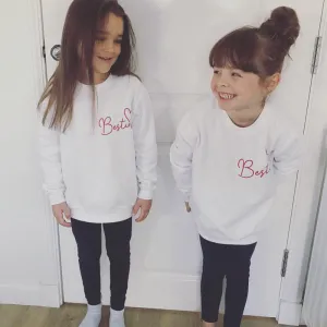 Besties Mini Logo Kid Matching Sweatshirts- White