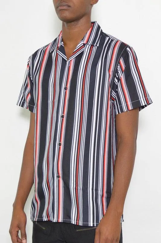 Black Red Multi Short Sleeve Button Down Shirt