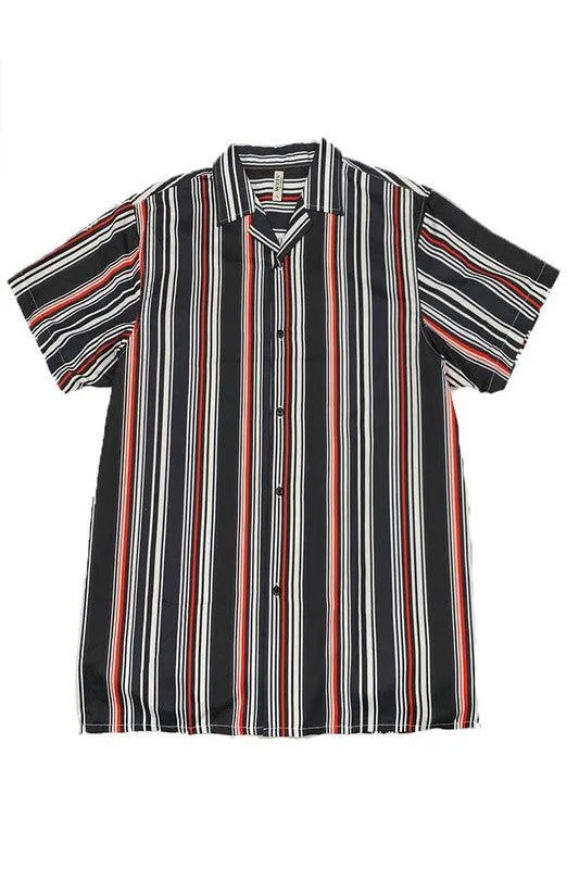 Black Red Multi Short Sleeve Button Down Shirt