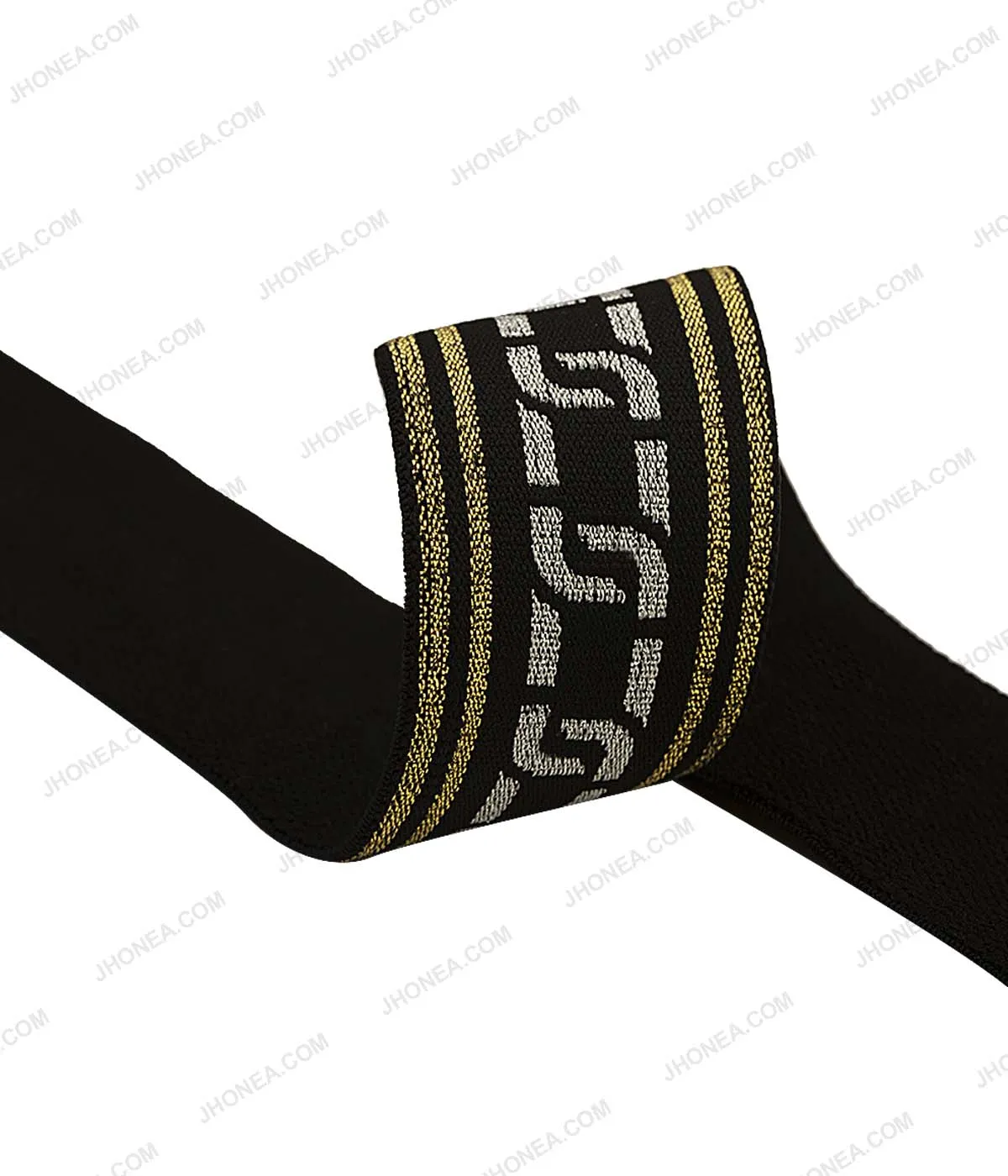 Black with Shiny Metallic Gold & Silver Decorative Elastic