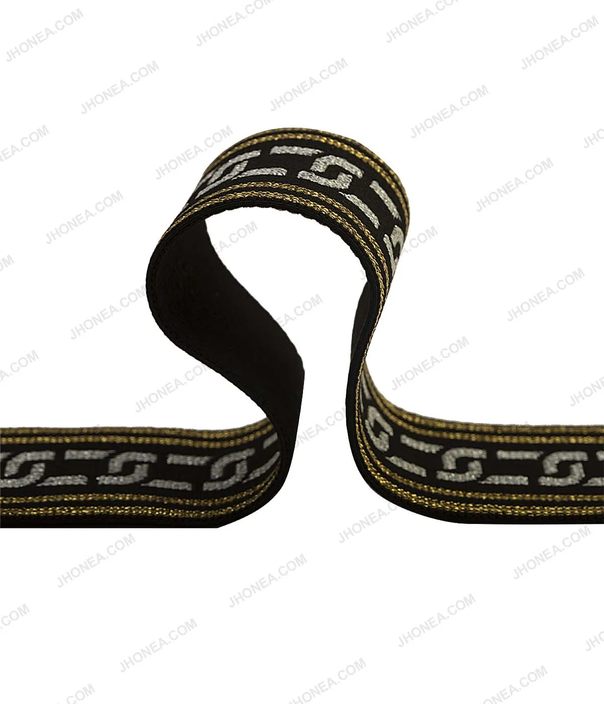 Black with Shiny Metallic Gold & Silver Decorative Elastic