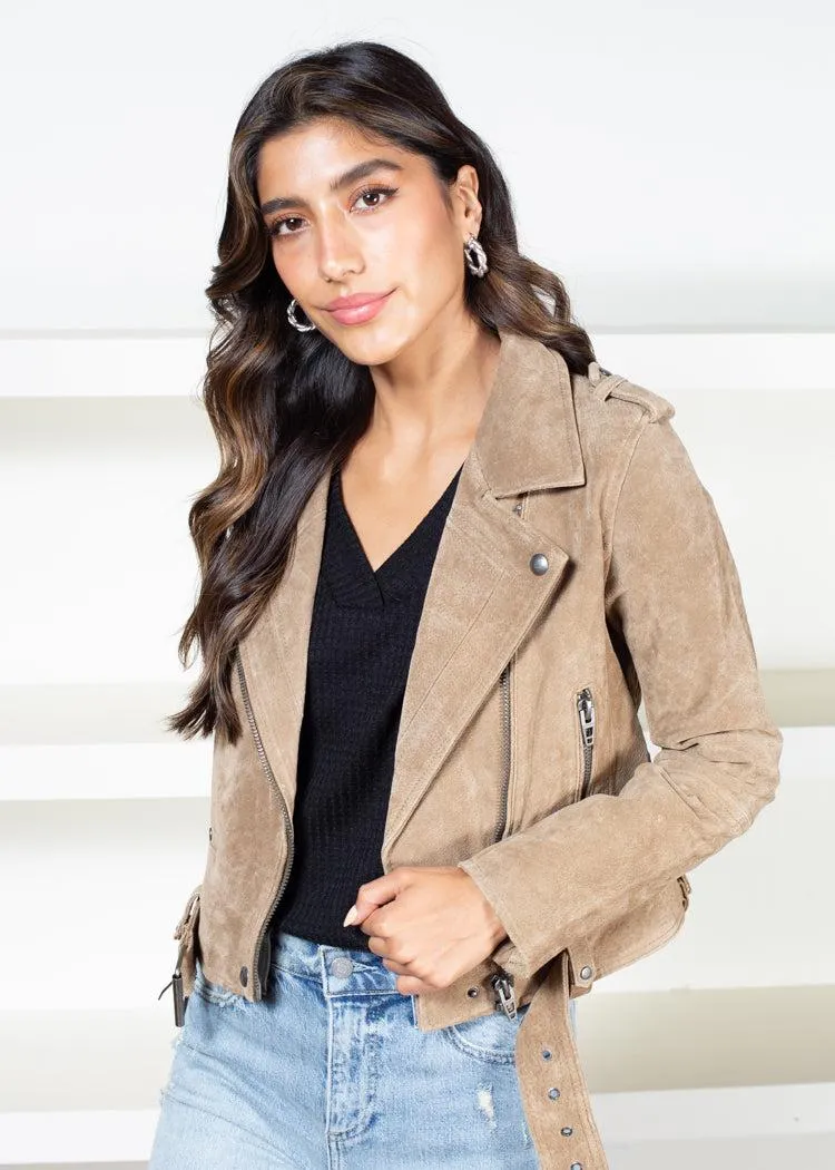 Blank NYC Faux Suede Moto Jacket - Taupe-***FINAL SALE***