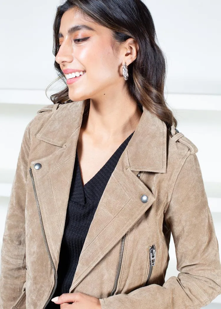 Blank NYC Faux Suede Moto Jacket - Taupe-***FINAL SALE***