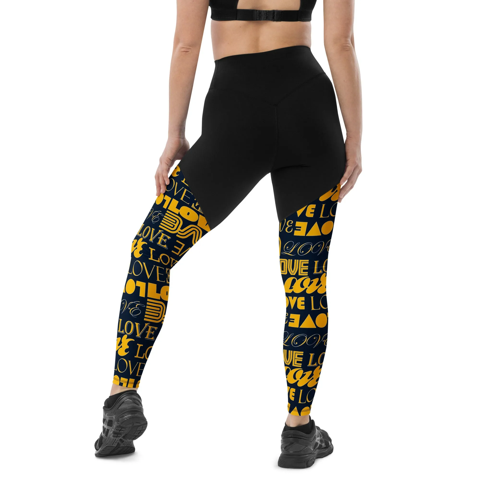 Blue & Gold Love Print Sports Leggings