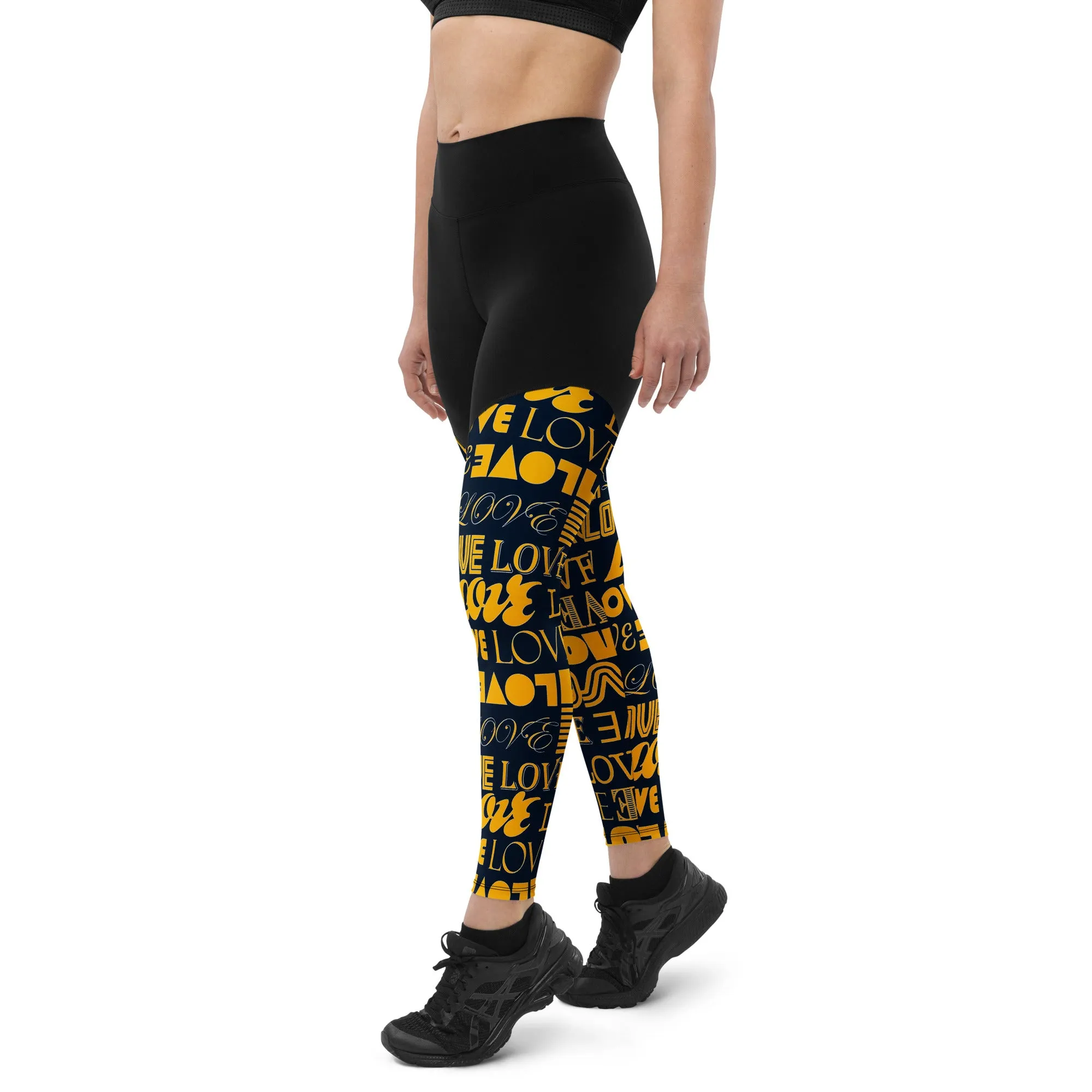 Blue & Gold Love Print Sports Leggings