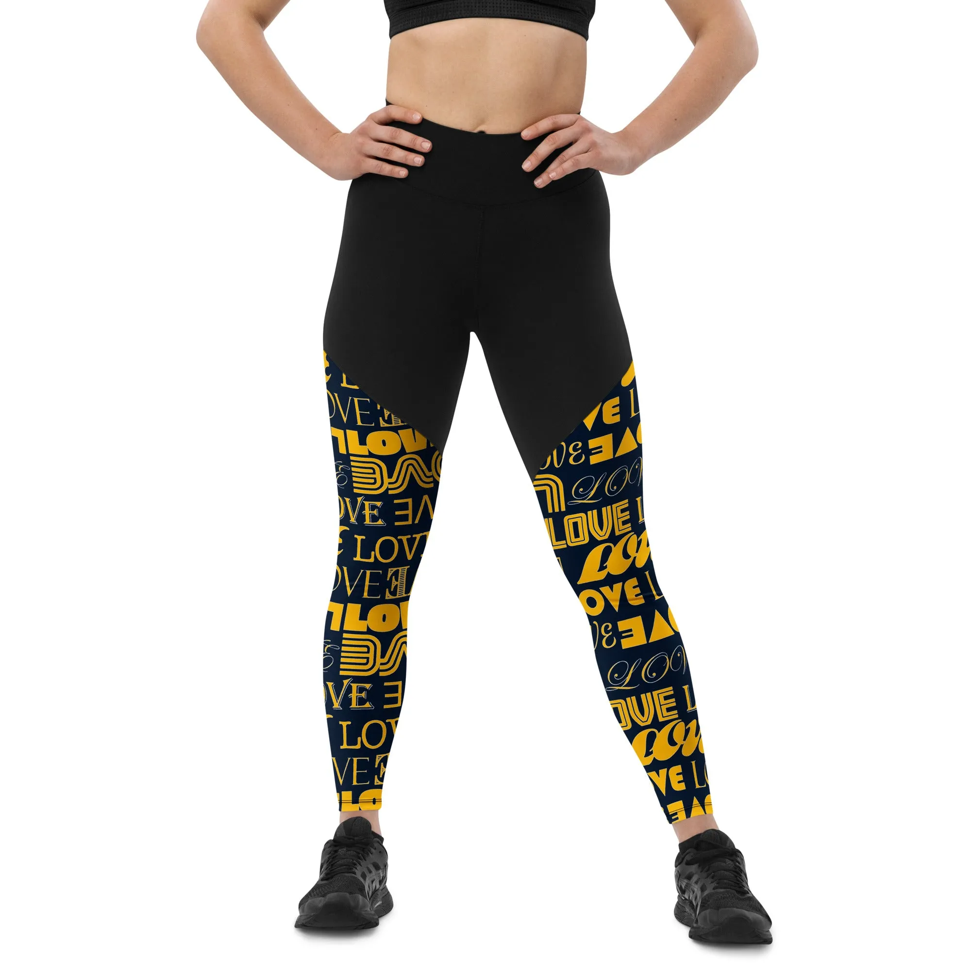 Blue & Gold Love Print Sports Leggings