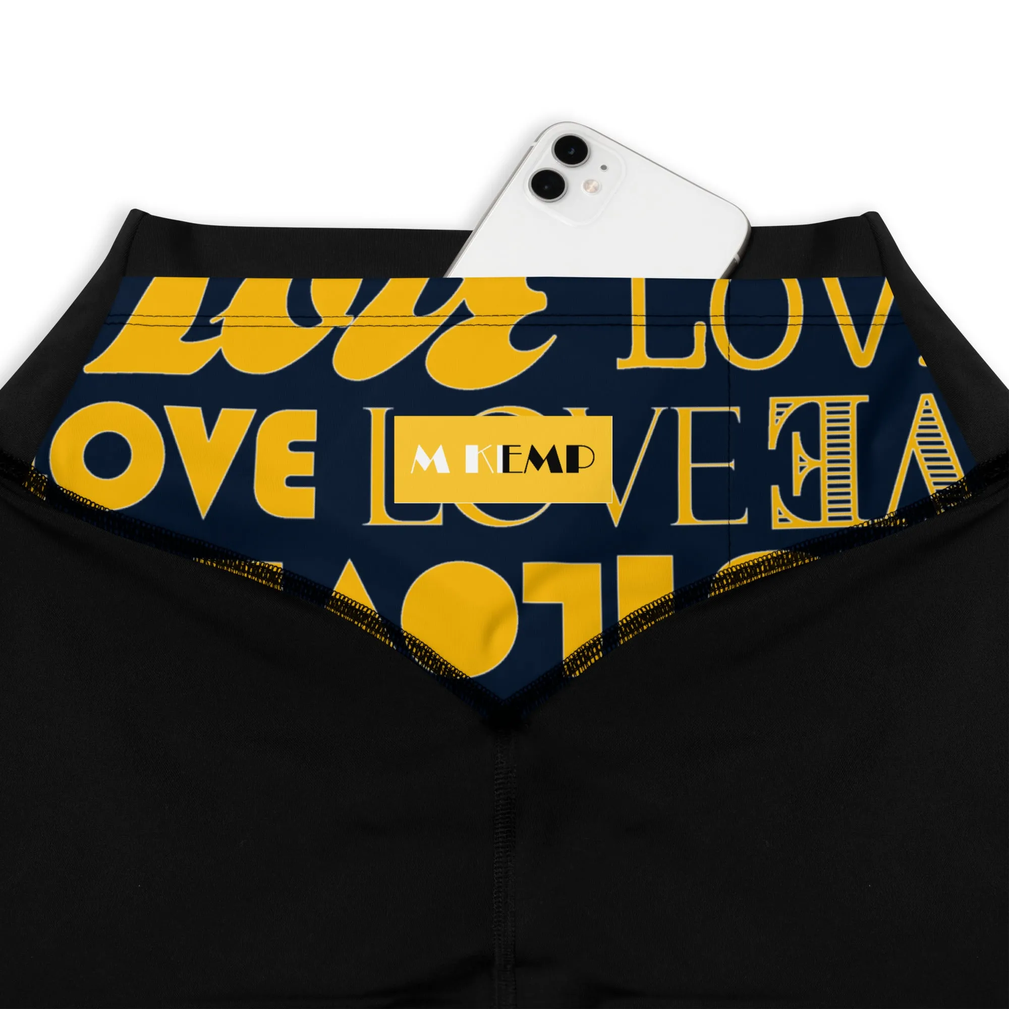 Blue & Gold Love Print Sports Leggings