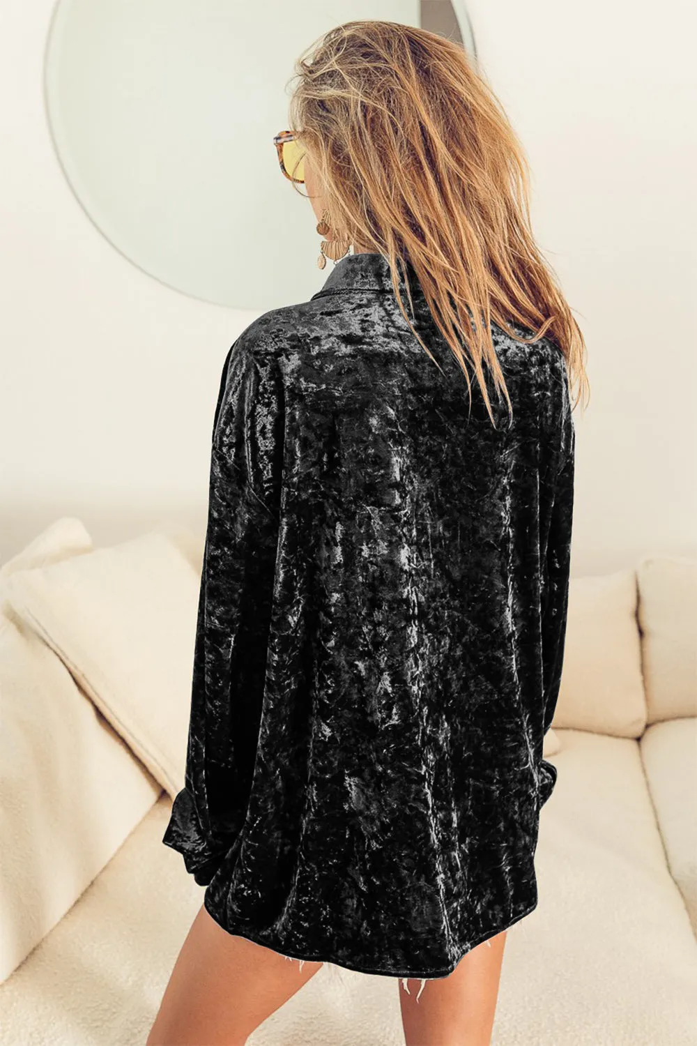 Blue Zone Planet |  BiBi Button Up Long Sleeve Velvet Shirt