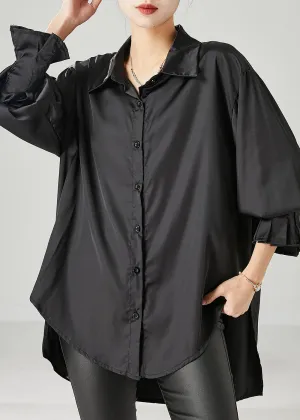 Boho Black Oversized draping Chiffon Blouses Spring YU1051