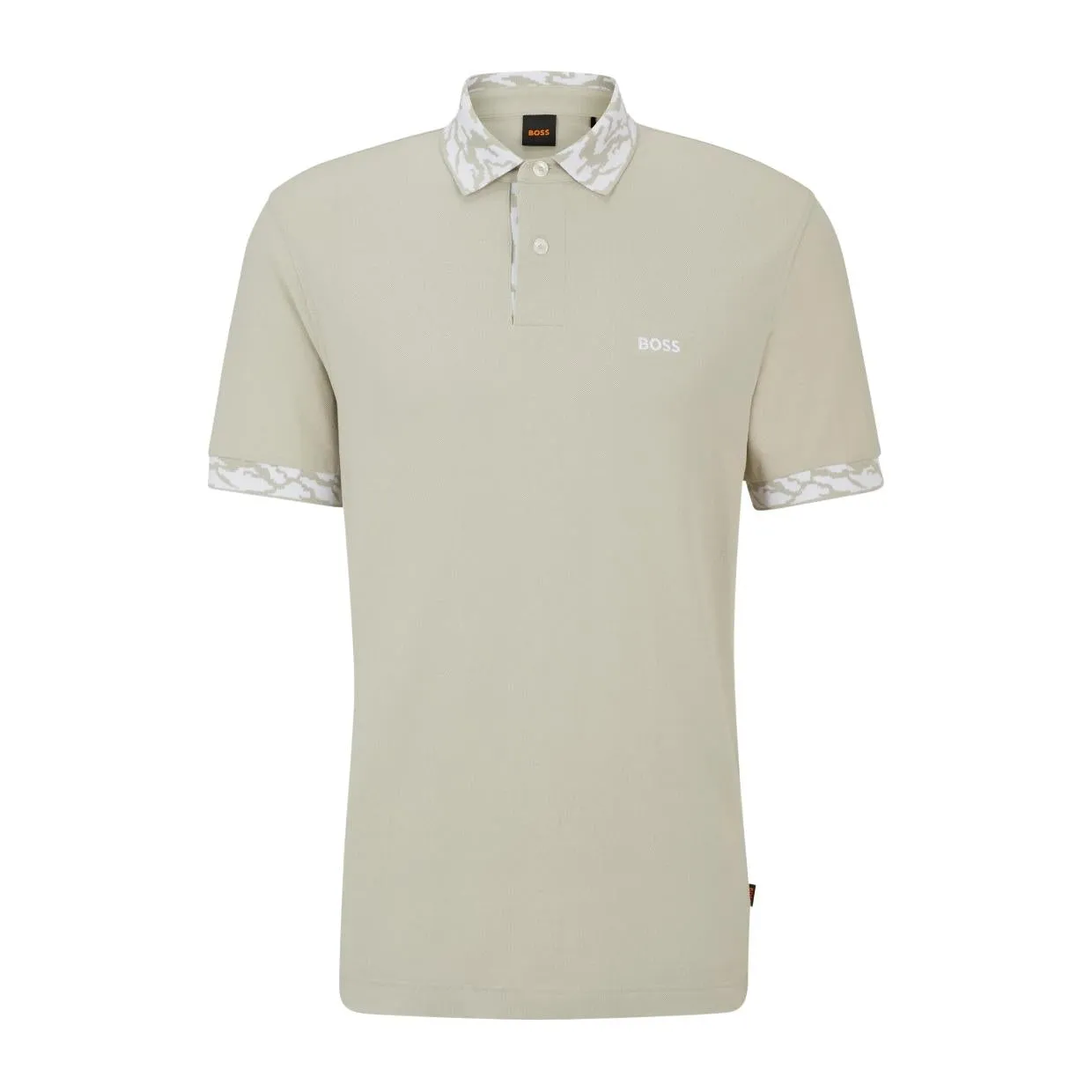 BOSS Patterned Collar Beige Polo Shirt