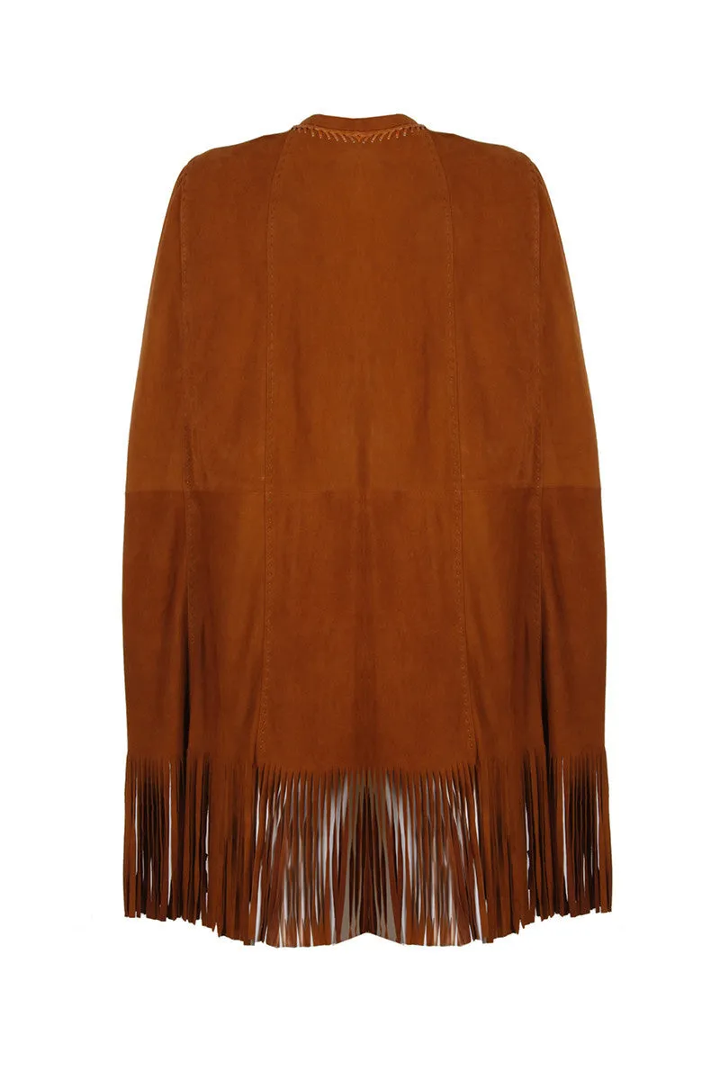 Brown Suede Fringe Poncho