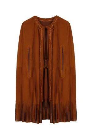 Brown Suede Fringe Poncho