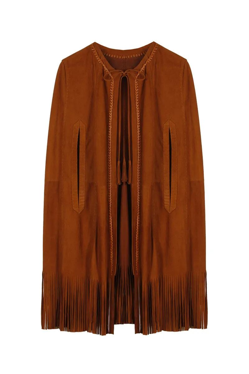 Brown Suede Fringe Poncho