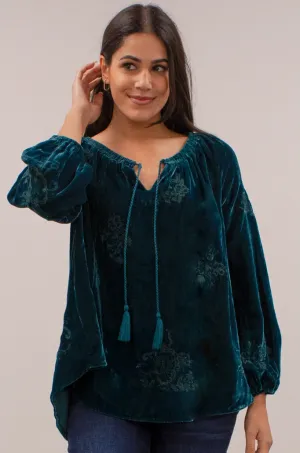 Caite - Kyla Rhea Velvet Blouse - Deep Teal