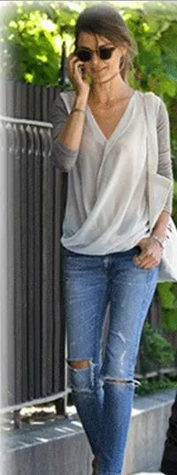 Chiffon Patchwork Ruches V-neck Long Sleeves Fashion Blouse