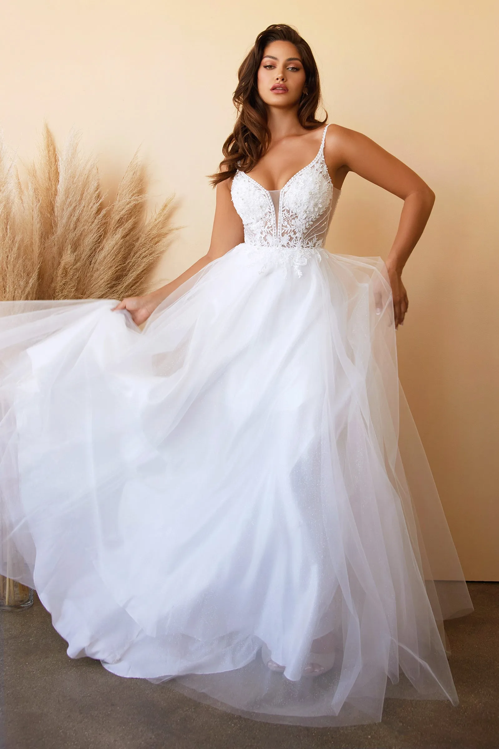 CINDERELLA DIVINE CD0195W A-Line Embellished Lace Tulle Bridal Gown