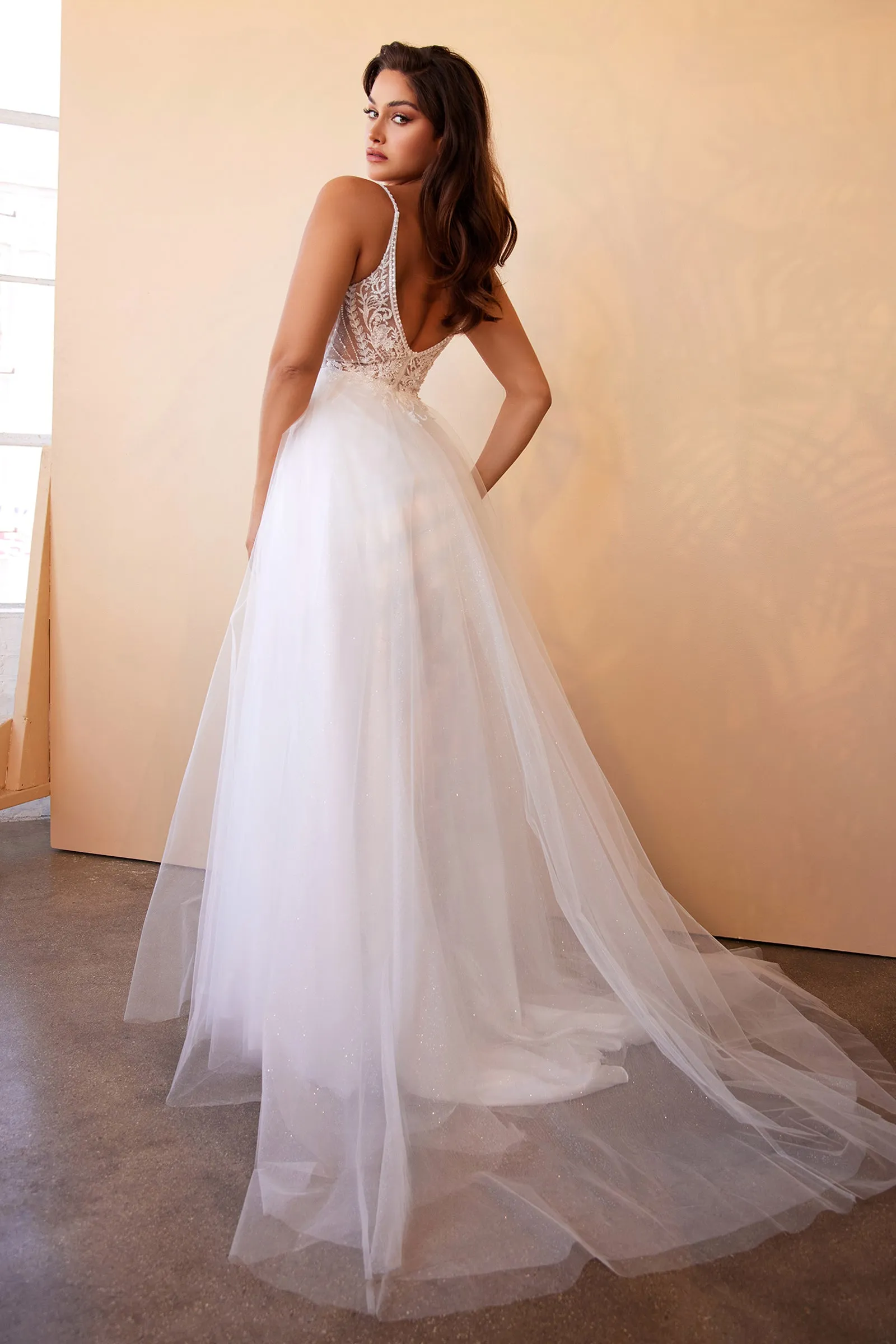 CINDERELLA DIVINE CD0195W A-Line Embellished Lace Tulle Bridal Gown