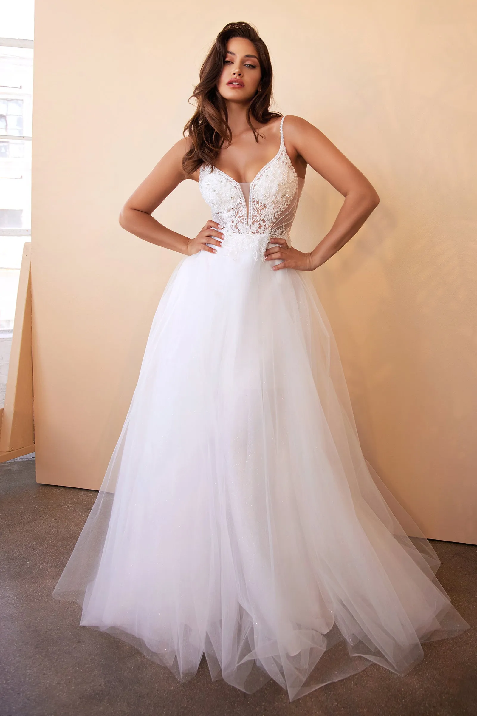 CINDERELLA DIVINE CD0195W A-Line Embellished Lace Tulle Bridal Gown