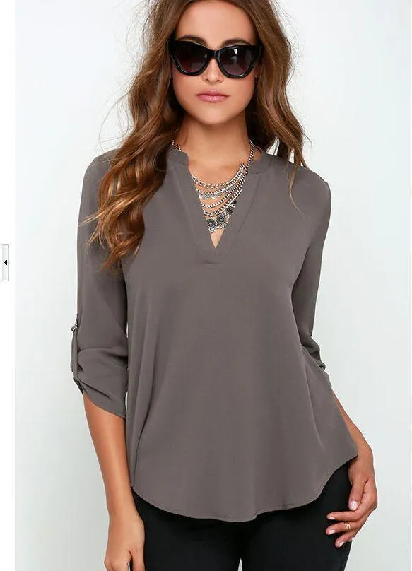 Clearance V-neck Chiffon Wrinkle Loose Plus Size Blouse