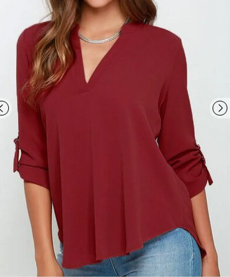 Clearance V-neck Chiffon Wrinkle Loose Plus Size Blouse