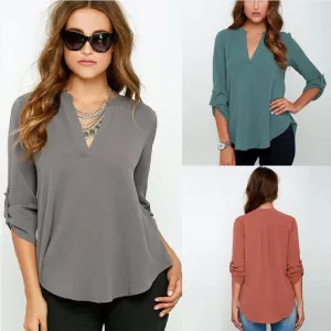 Clearance V-neck Chiffon Wrinkle Loose Plus Size Blouse