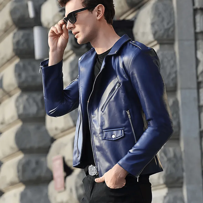 Cool Black Faux Leather Jackets / Zipper Long Sleeves Biker Jacket for Men