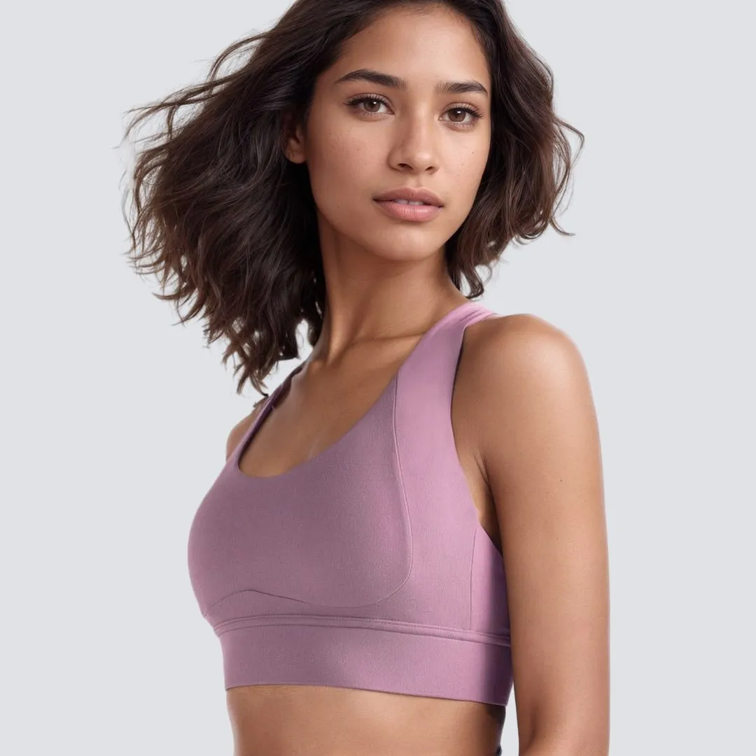 Cross Back Sports Bra With Hooks - Subtle Purple