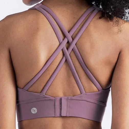 Cross Back Sports Bra With Hooks - Subtle Purple