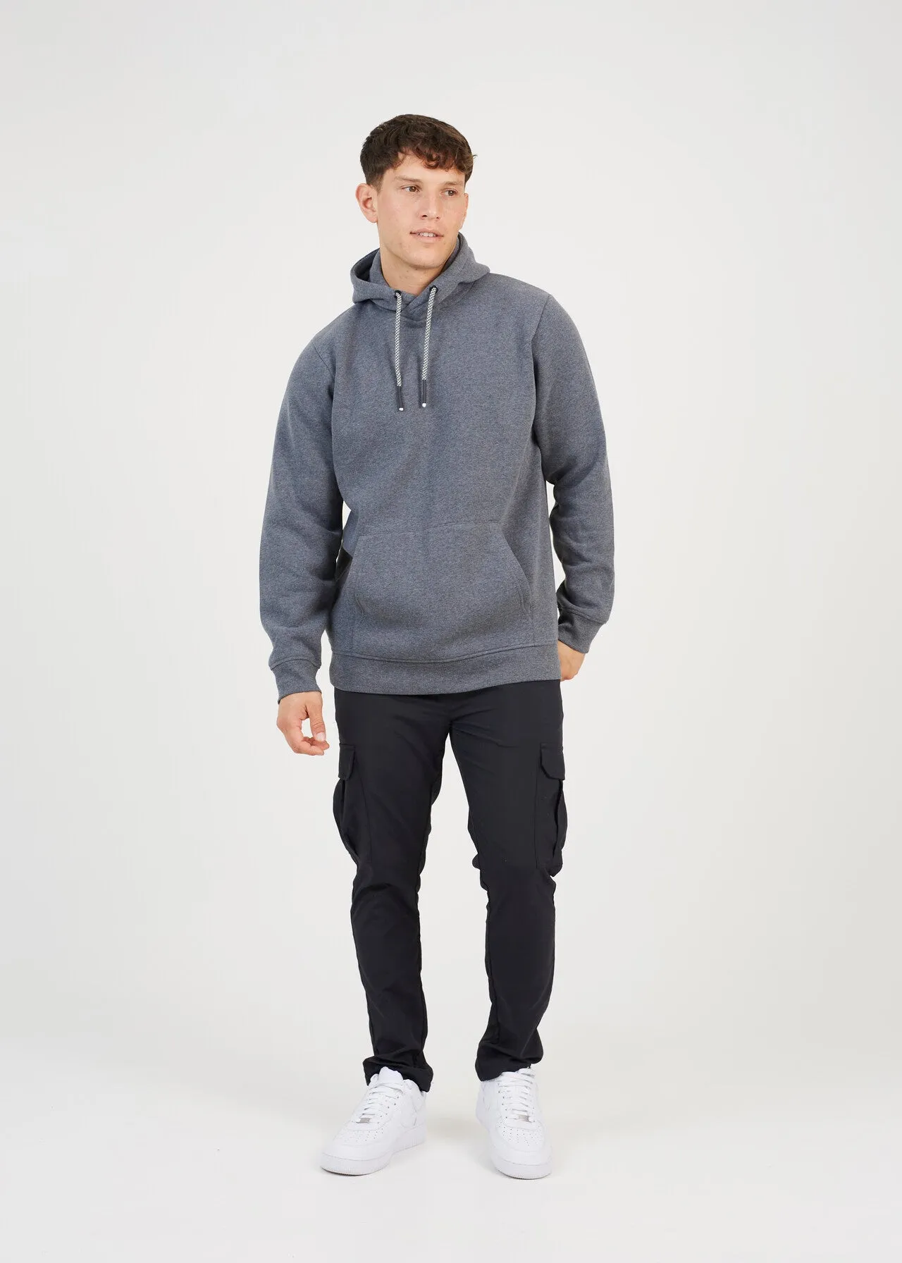 CROSS OVER NECK HOODY WITH CONTRAST DRAWSTRINGS