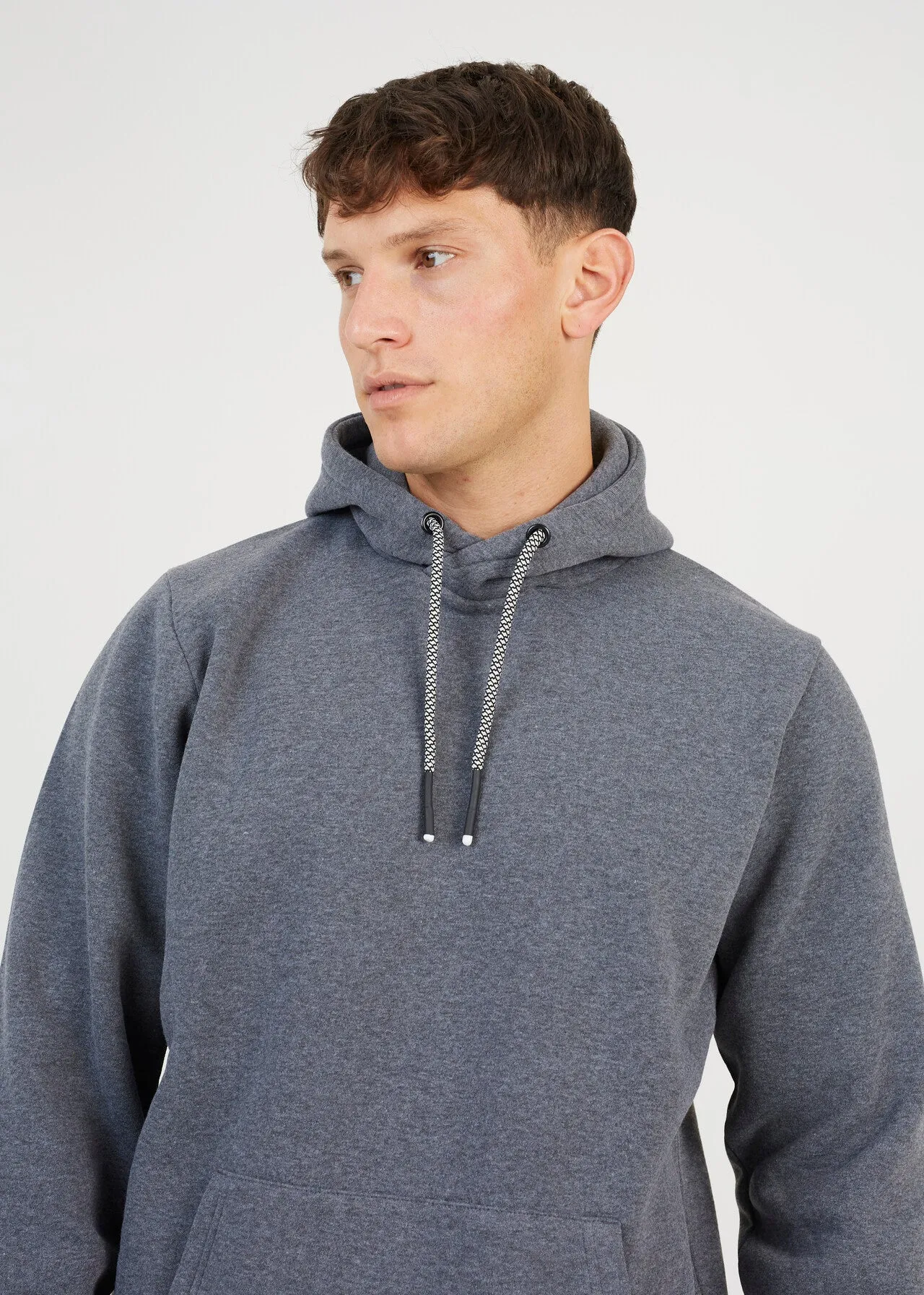 CROSS OVER NECK HOODY WITH CONTRAST DRAWSTRINGS