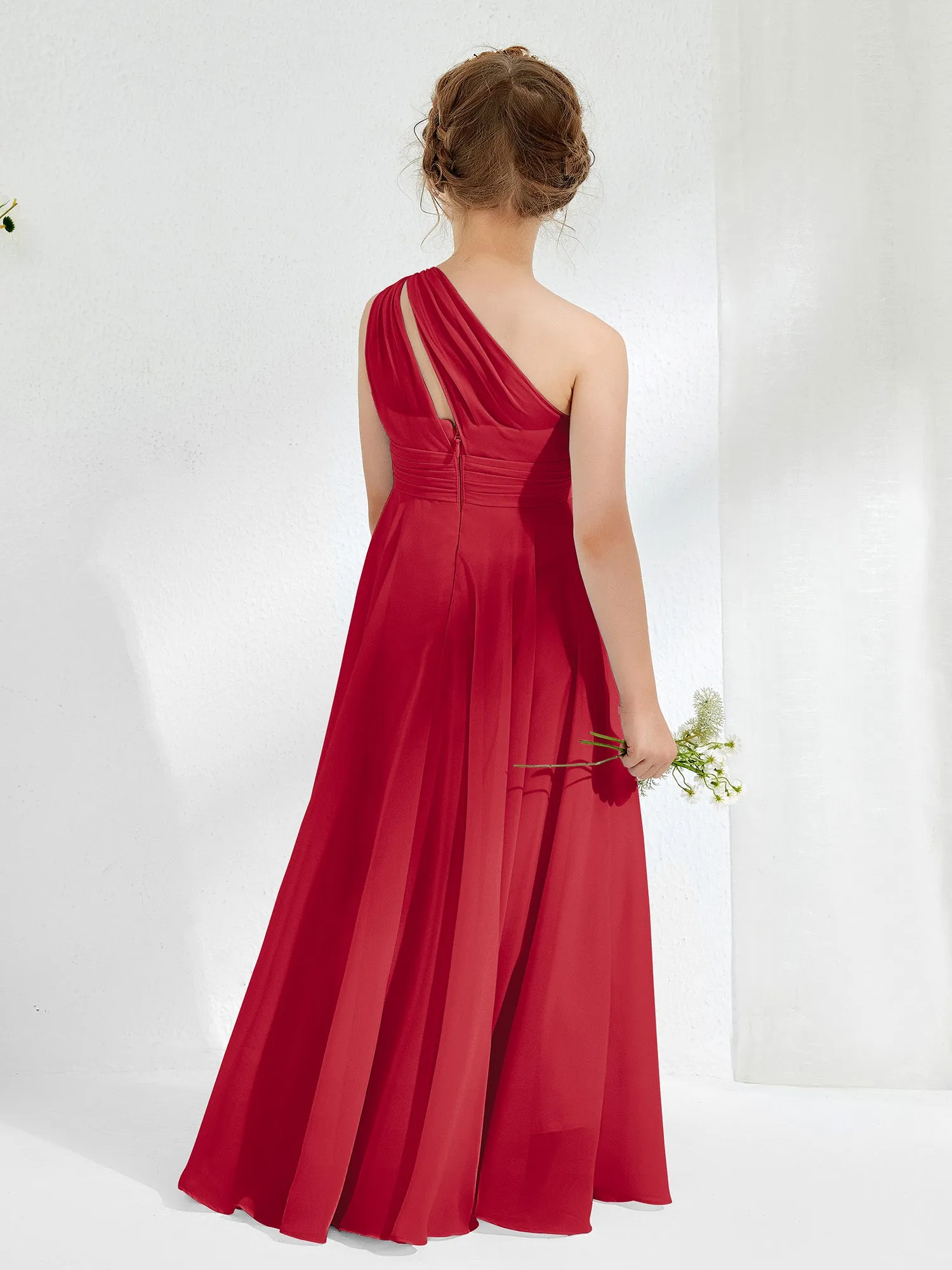 Cute One Shoulder  A-line Junior Bridesmaid Dresses Burgundy