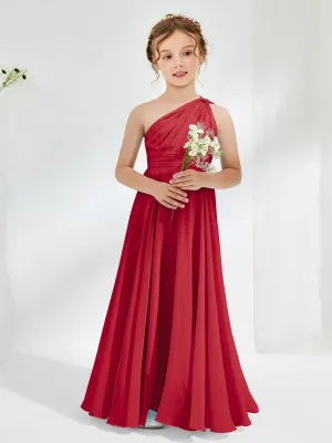 Cute One Shoulder  A-line Junior Bridesmaid Dresses Burgundy