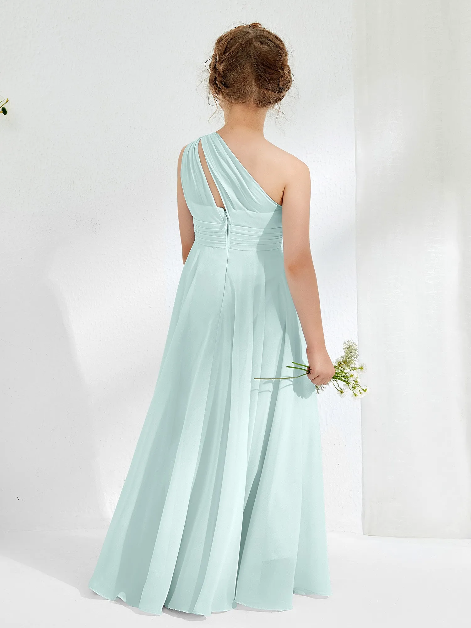 Cute One Shoulder  A-line Junior Bridesmaid Dresses Mist