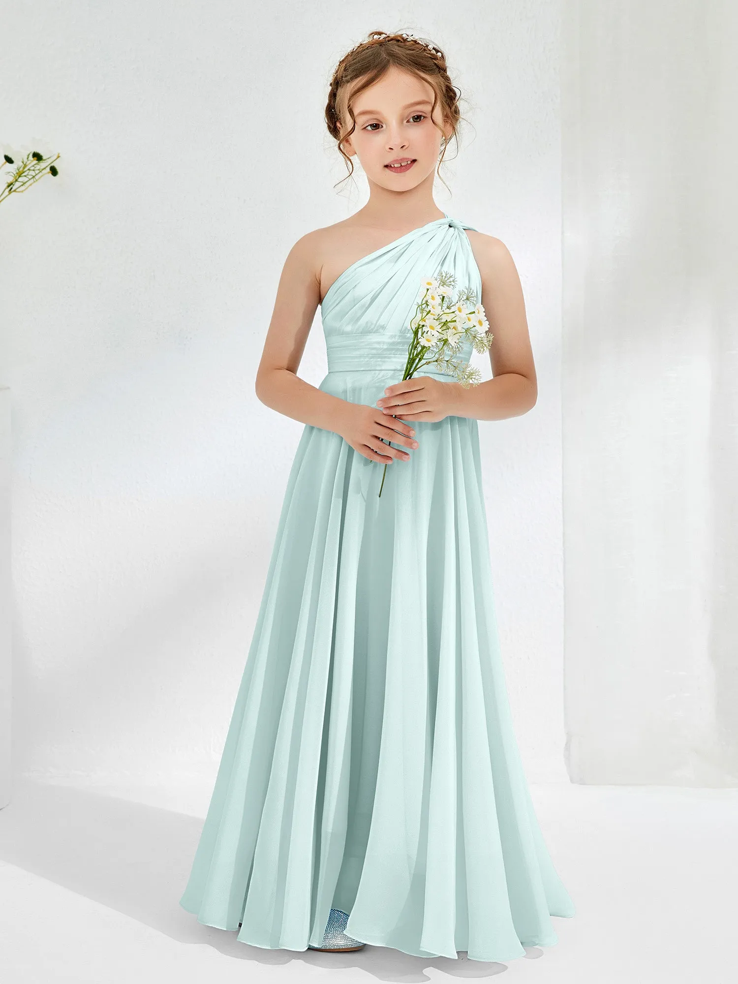 Cute One Shoulder  A-line Junior Bridesmaid Dresses Mist