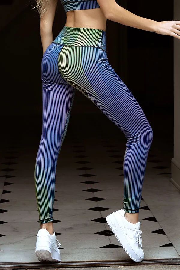 Cyan Geo Striped Active Leggings