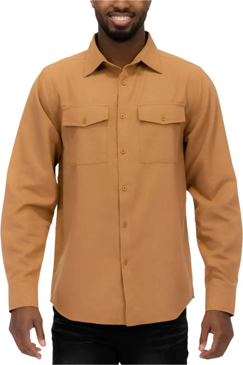 Dark Gold Blank Brushed Long Sleeve Flannel Shirt Mens