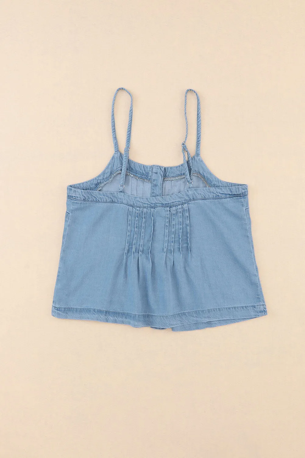 Denim Pleated Buttoned Tank Top